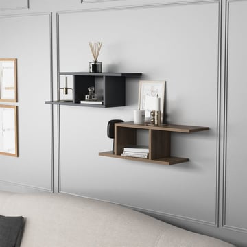 Deren– זוג מדפים מעוצבים - פחם- אגוז