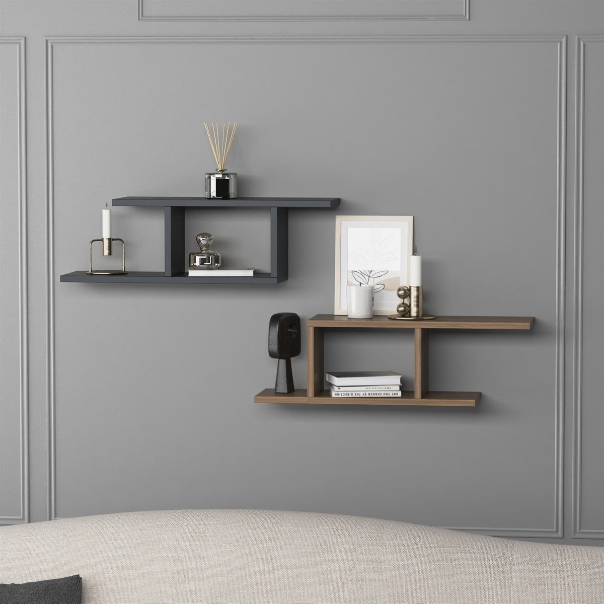 Deren– זוג מדפים מעוצבים - פחם- אגוז