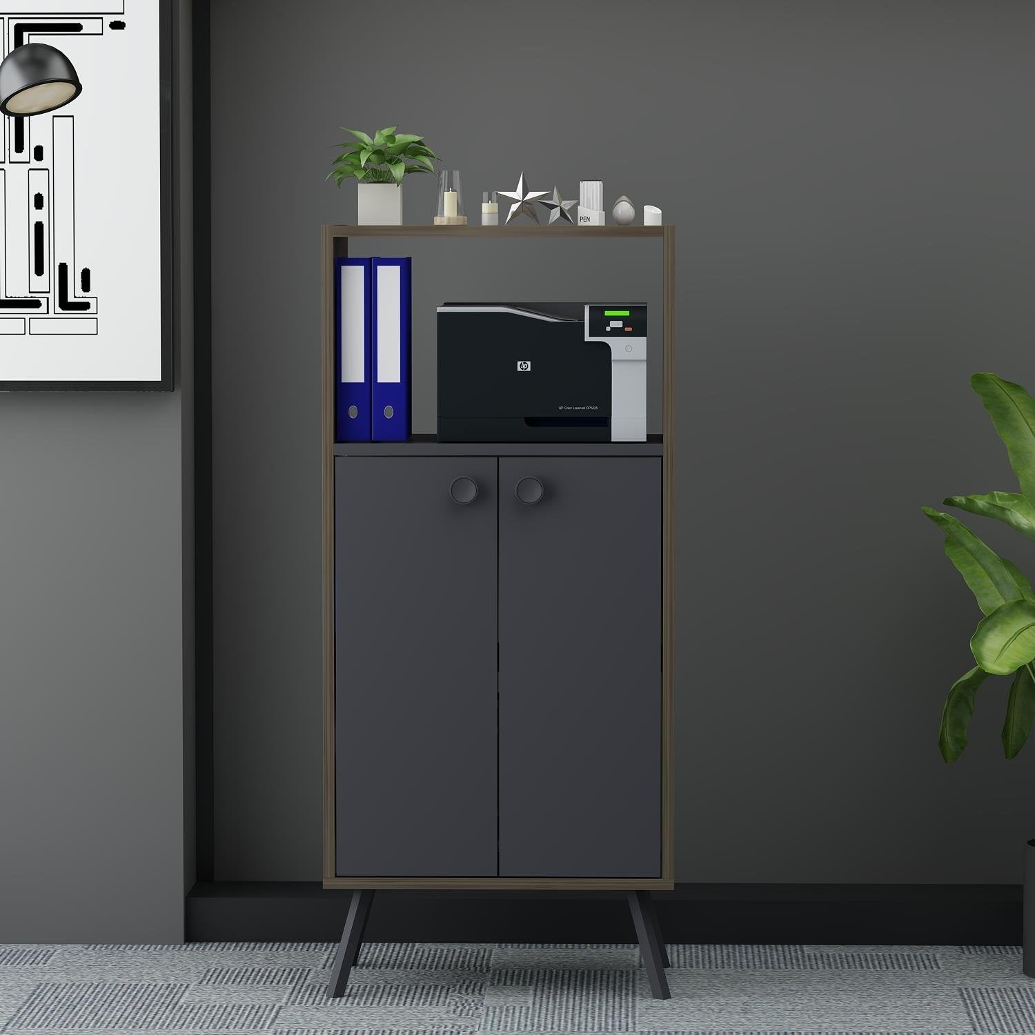 Rasha Office – ארונית אחסון רב תכליתית - פחם - אגוז