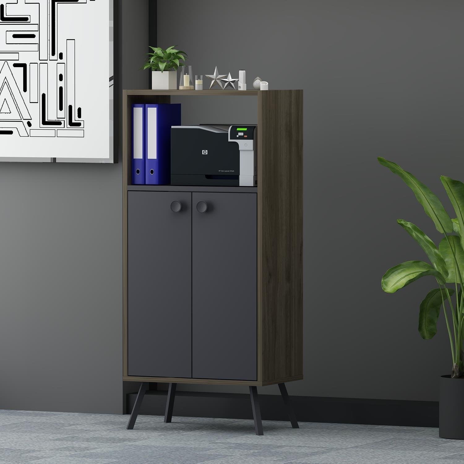 Rasha Office – ארונית אחסון רב תכליתית - פחם - אגוז