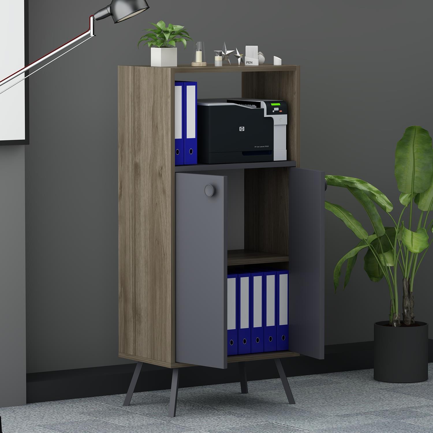 Rasha Office – ארונית אחסון רב תכליתית - פחם - אגוז