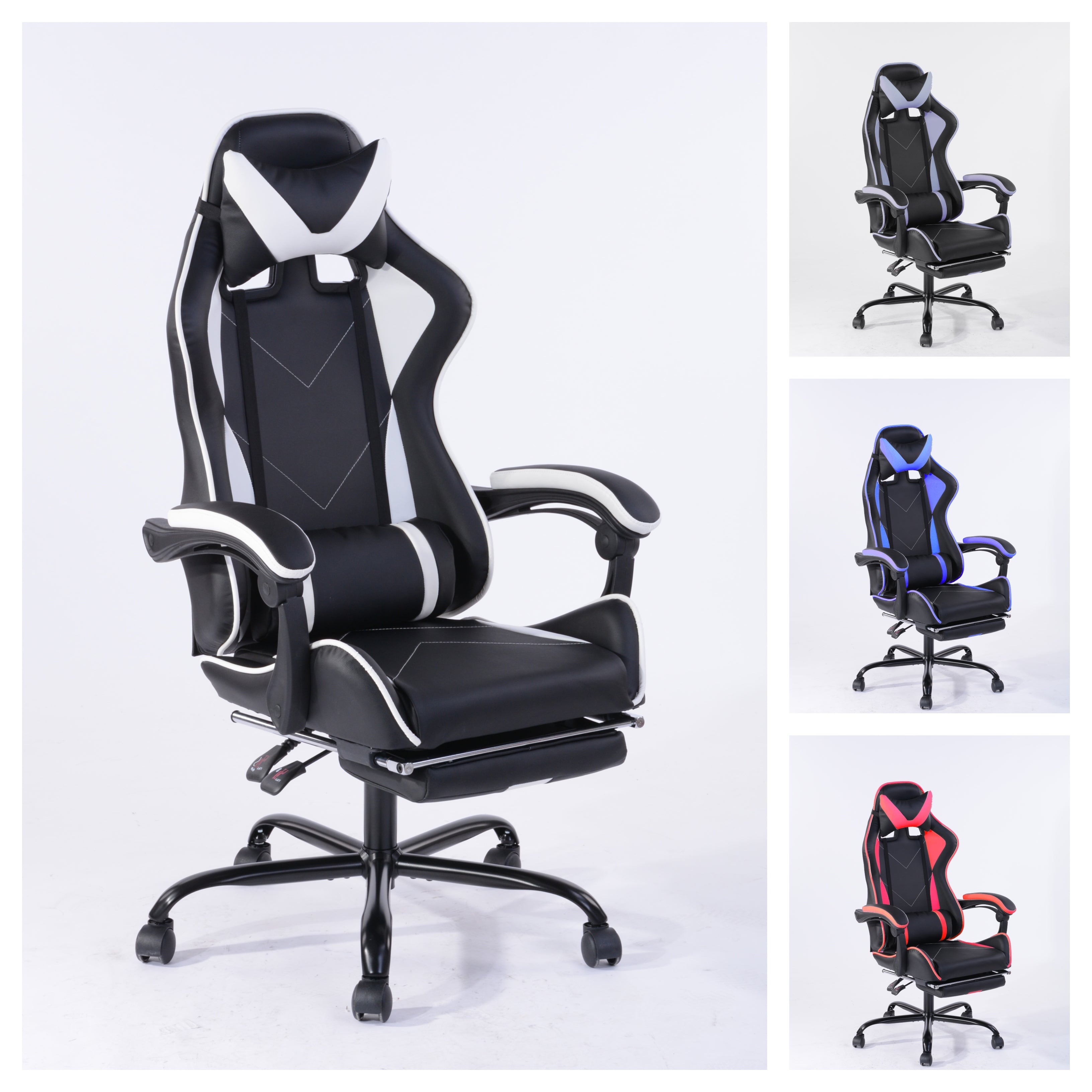 טוד לבן-שחור - כיסא גיימינג עם הדום