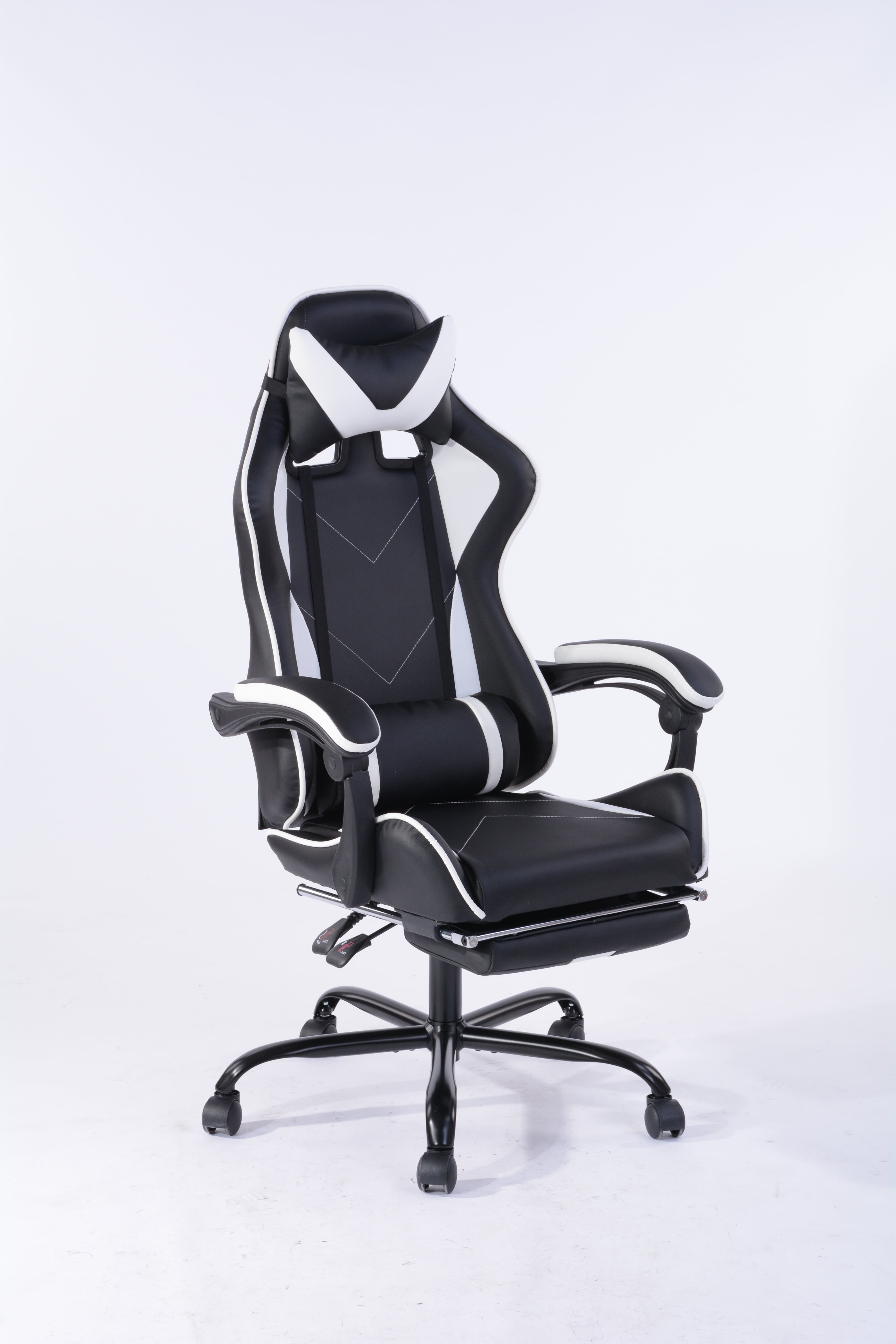 טוד לבן-שחור - כיסא גיימינג עם הדום