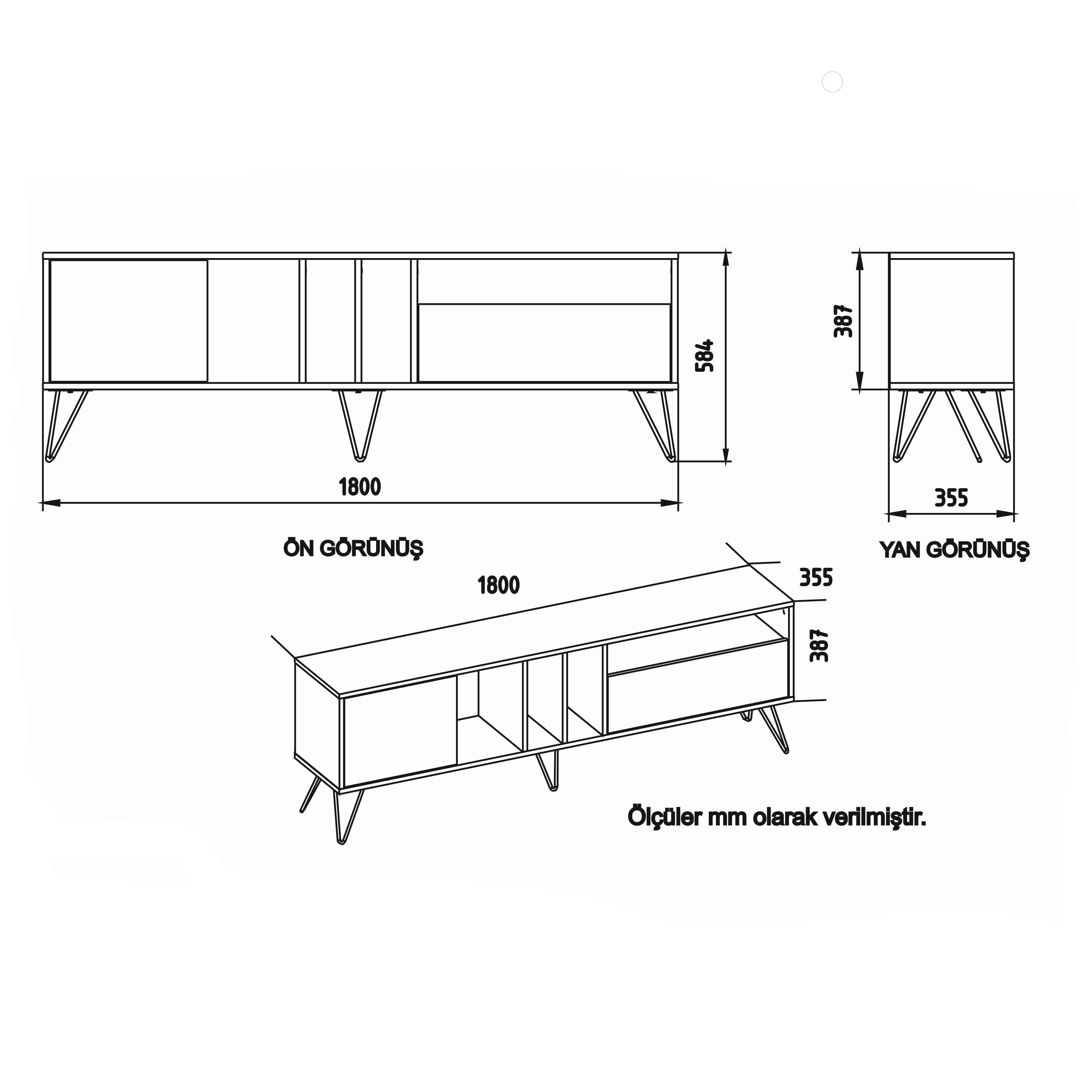מזנון טלוויזיה מעוצב - MISTICO 180 - אגוז - לבן