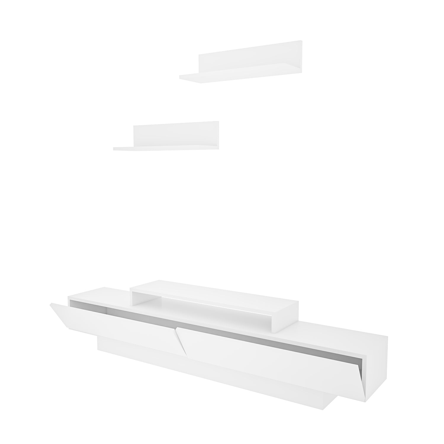 מזנון טלוויזיה מעוצב משולב מדפים - LUSI - לבן מלא