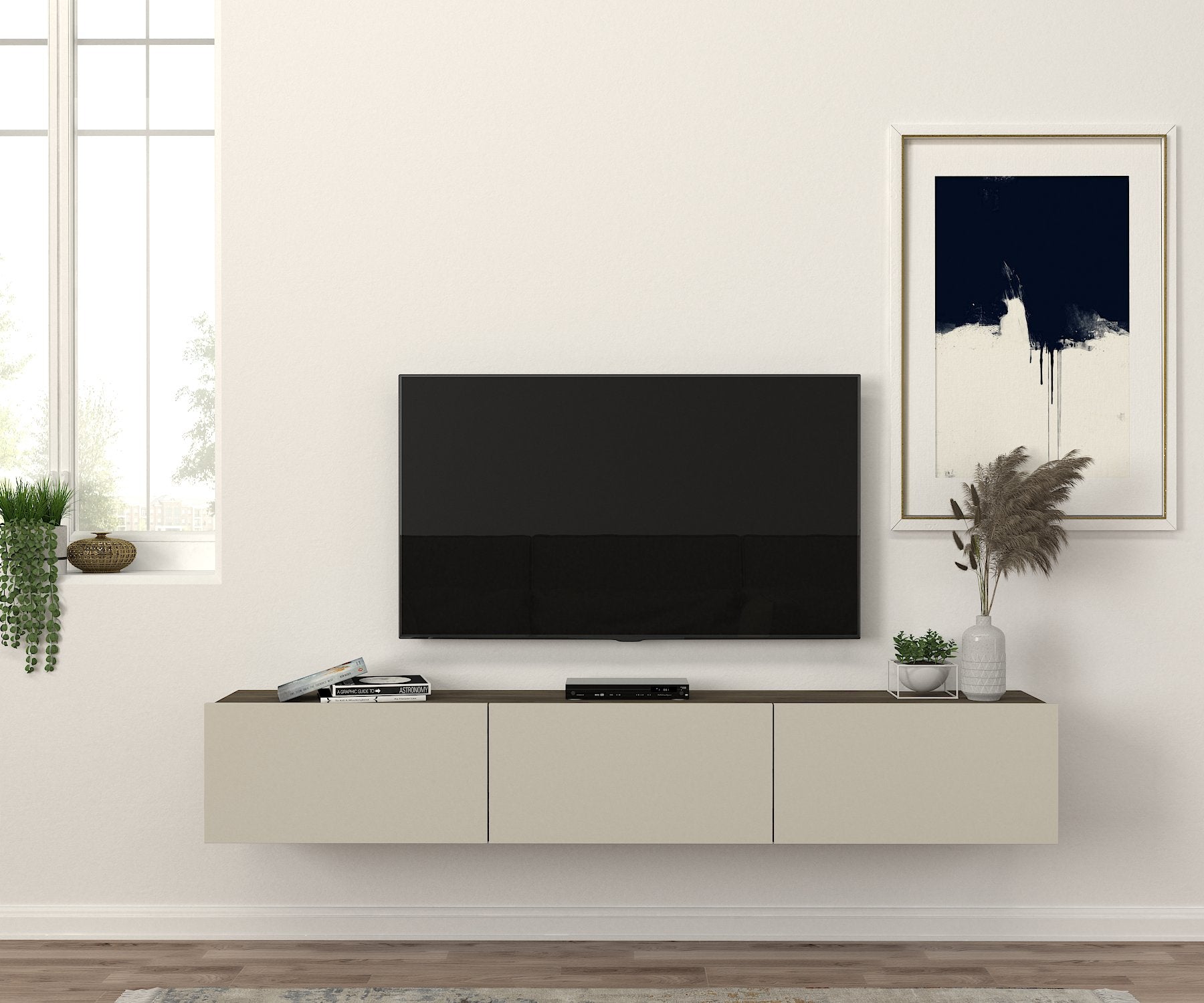 DAMLA - מזנון טלוויזיה צף - אגוז - קרם