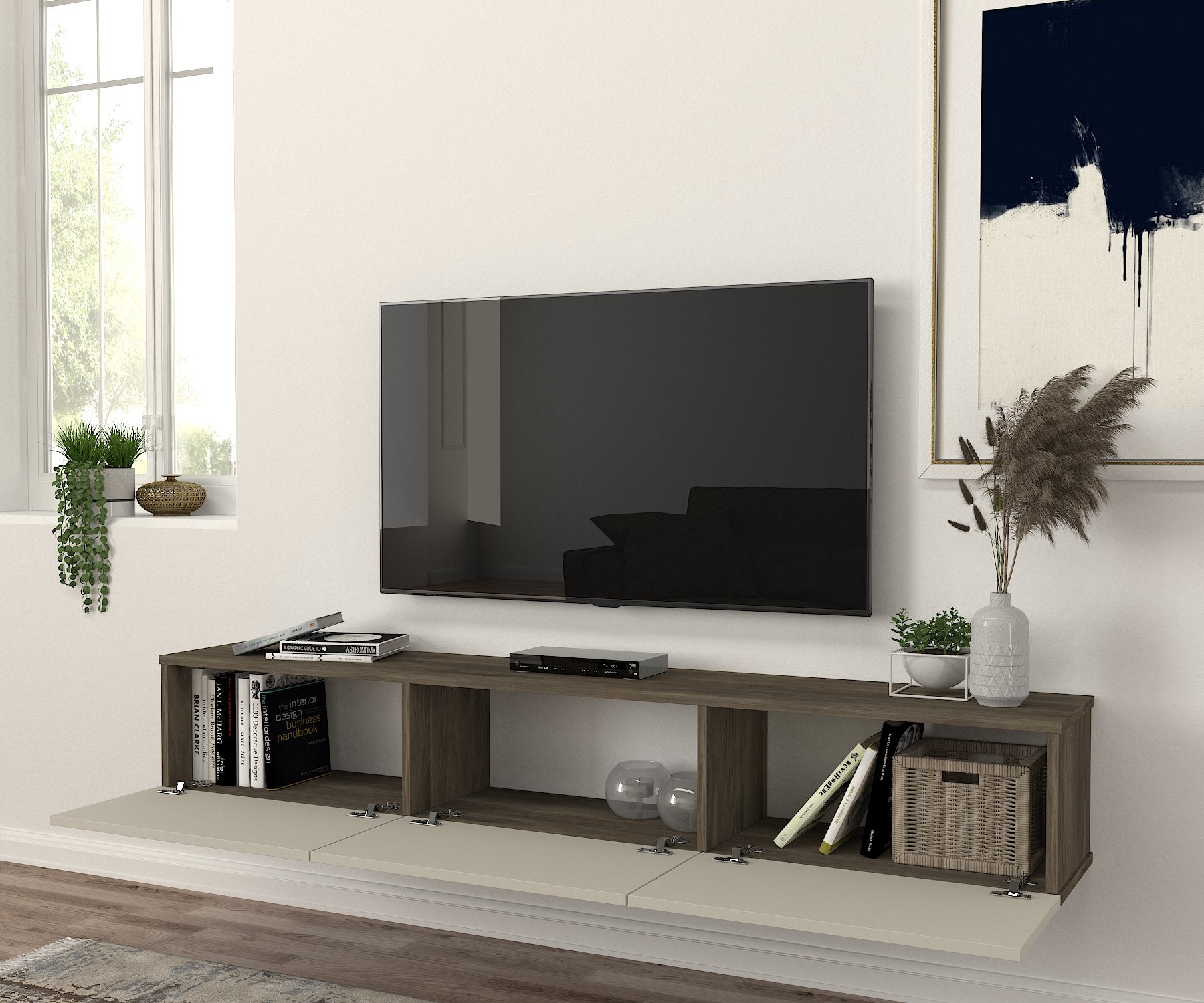 DAMLA - מזנון טלוויזיה צף - אגוז - קרם