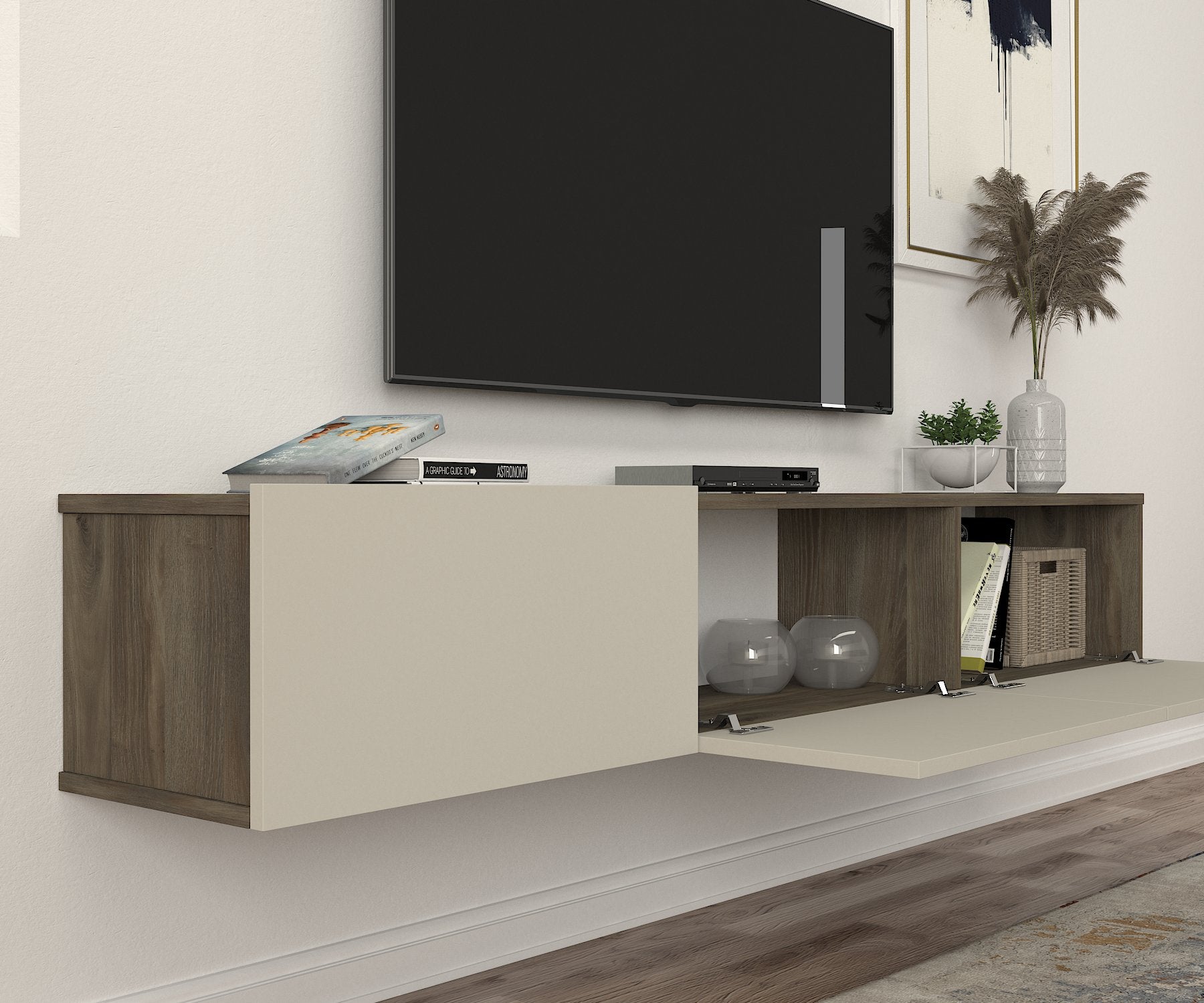 DAMLA - מזנון טלוויזיה צף - אגוז - קרם