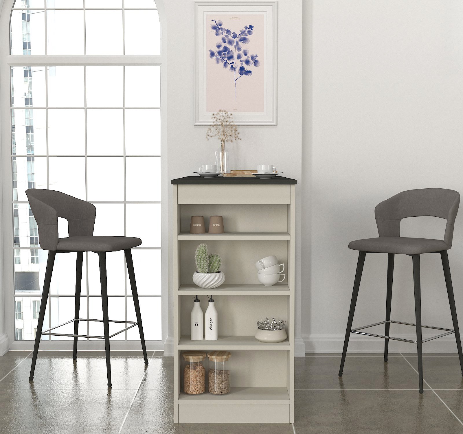 מונקו DE2163 - שולחן בר מעוצב - קרם אבן פלטה אפורה