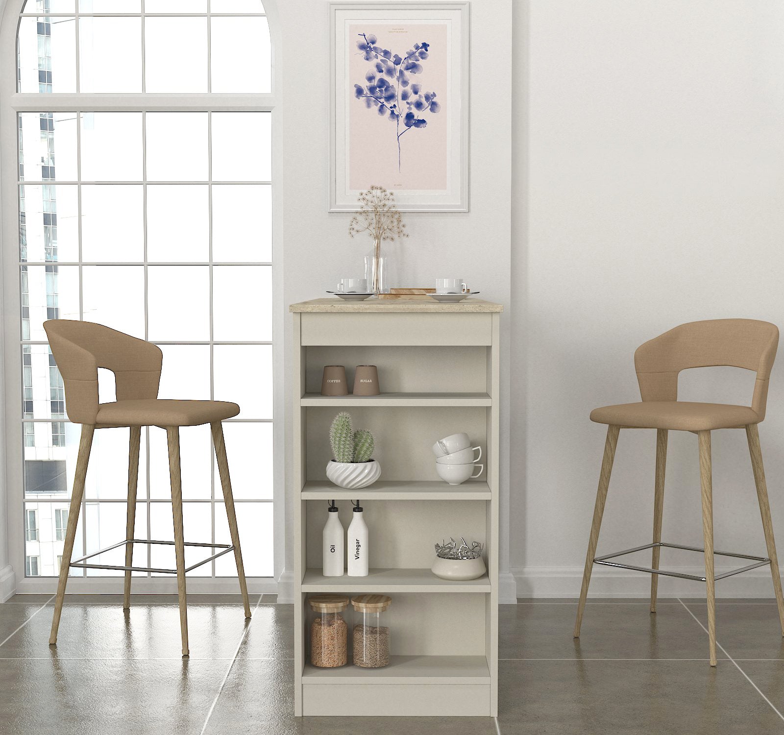 מונקו DE2163 - שולחן בר מעוצב - קרם אבן פלטה דמוי שיש