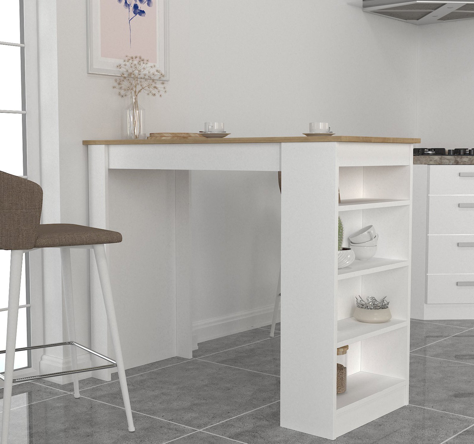 מונקו DE2163 - שולחן בר מעוצב - לבן פלטה אלון