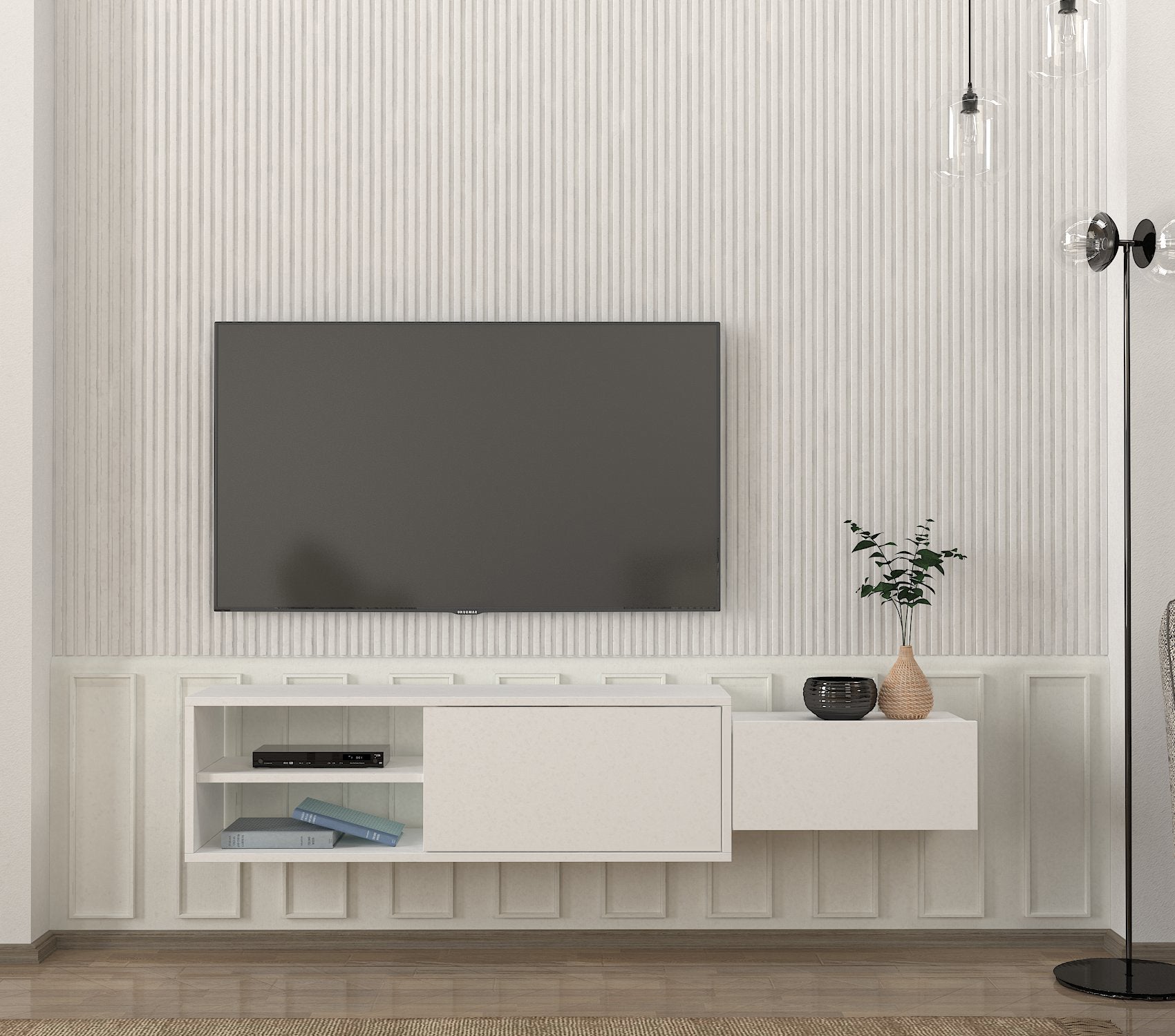 דיון DE2521 לבן - מזנון טלוויזיה מעוצב צף