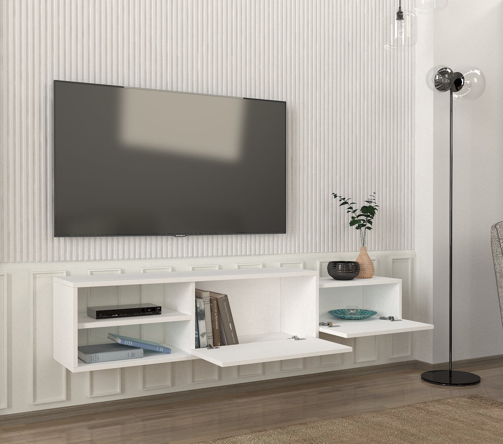 דיון DE2521 לבן - מזנון טלוויזיה מעוצב צף