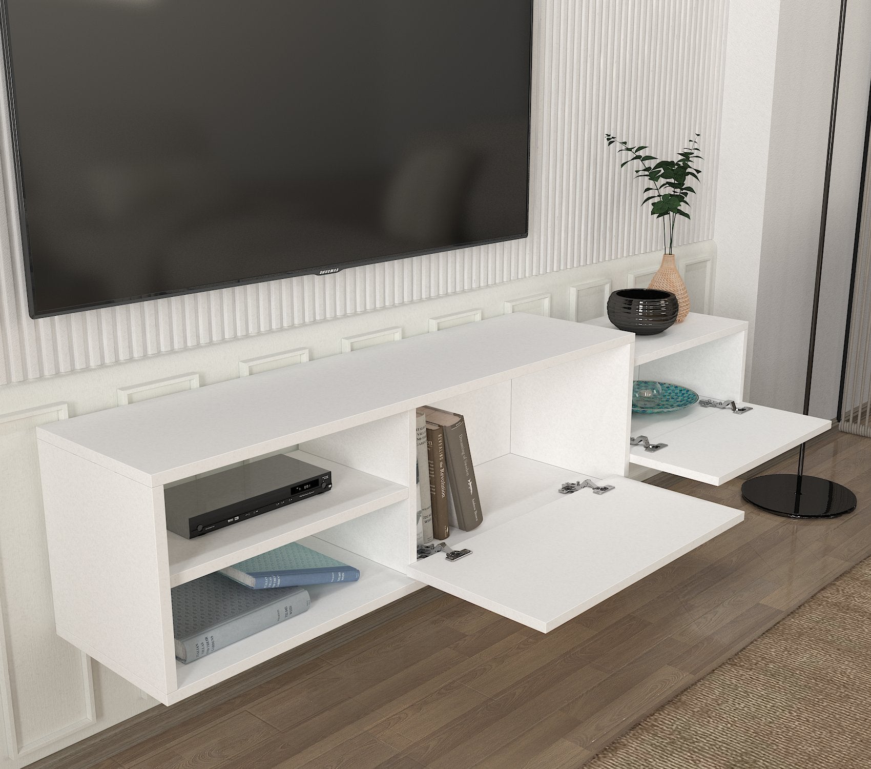 דיון DE2521 לבן - מזנון טלוויזיה מעוצב צף