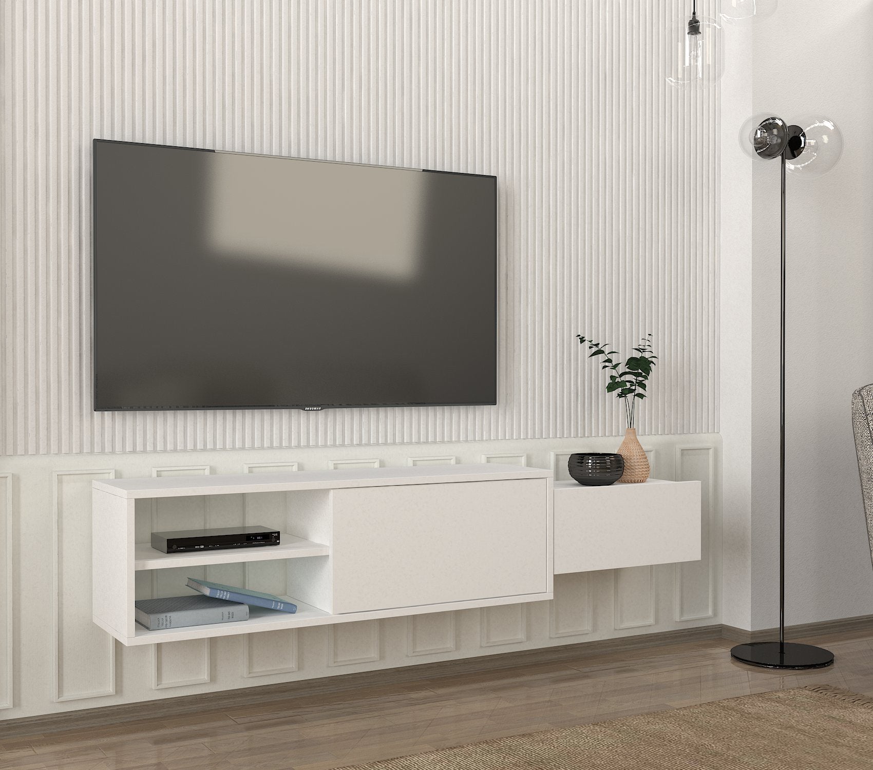 דיון DE2521 לבן - מזנון טלוויזיה מעוצב צף