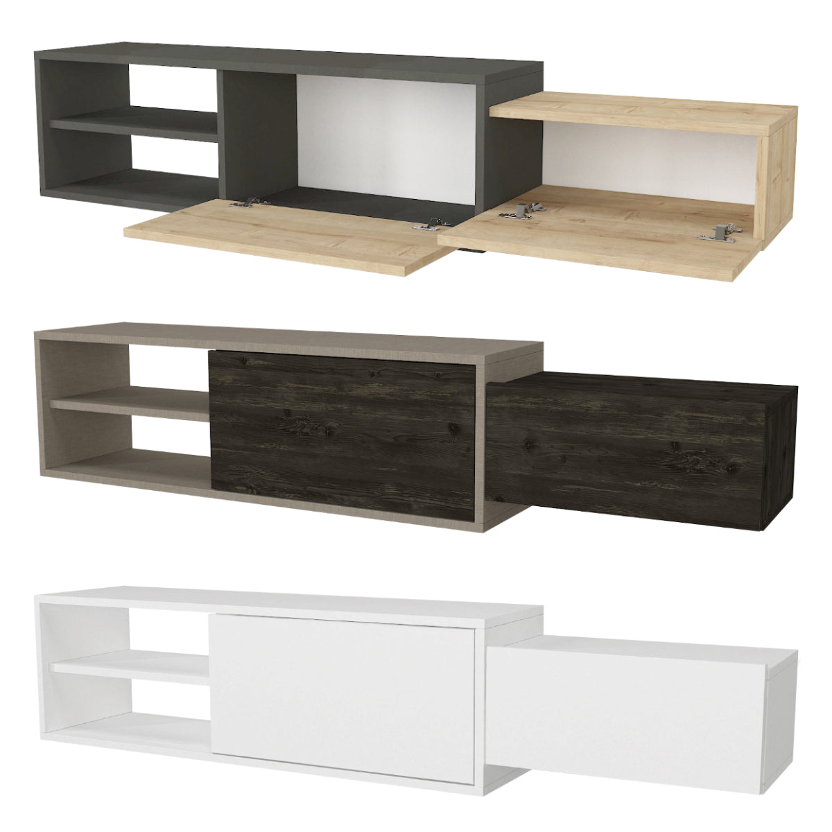 דיון DE2521 קרם אבן משולב חום אגוז כהה - מזנון טלוויזיה מעוצב צף