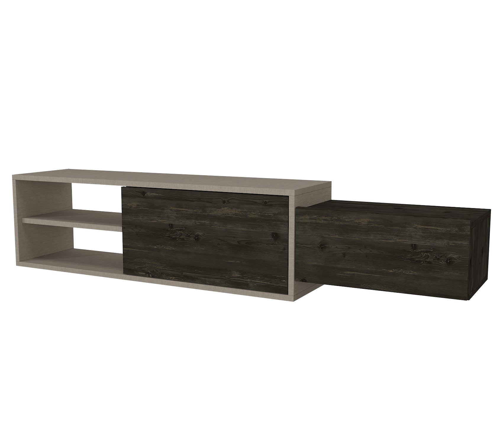 דיון DE2521 קרם אבן משולב חום אגוז כהה - מזנון טלוויזיה מעוצב צף