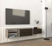 דיון DE2521 קרם אבן משולב חום אגוז כהה - מזנון טלוויזיה מעוצב צף