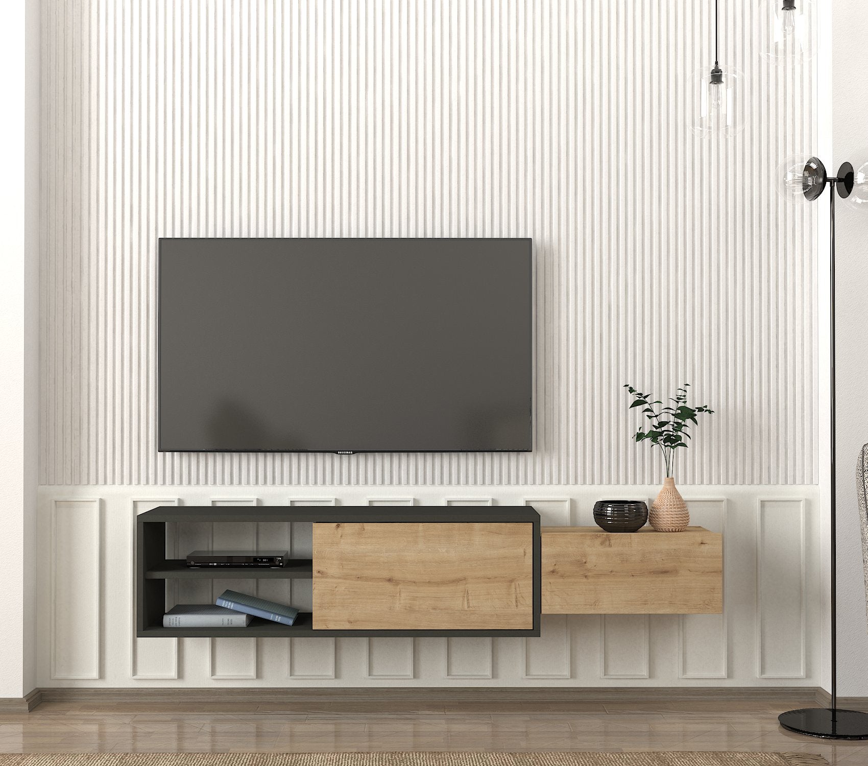 דיון DE2521 פחם - אלון - מזנון טלוויזיה מעוצב צף