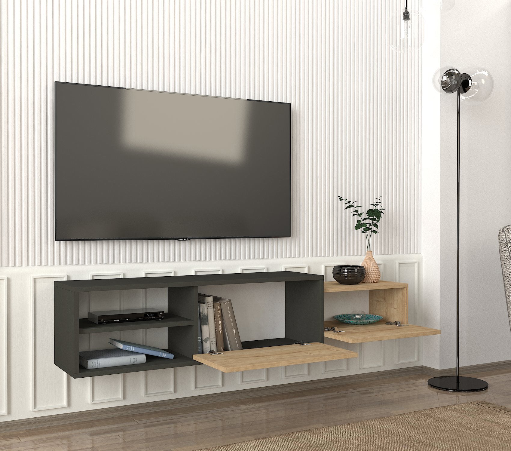 דיון DE2521 פחם - אלון - מזנון טלוויזיה מעוצב צף