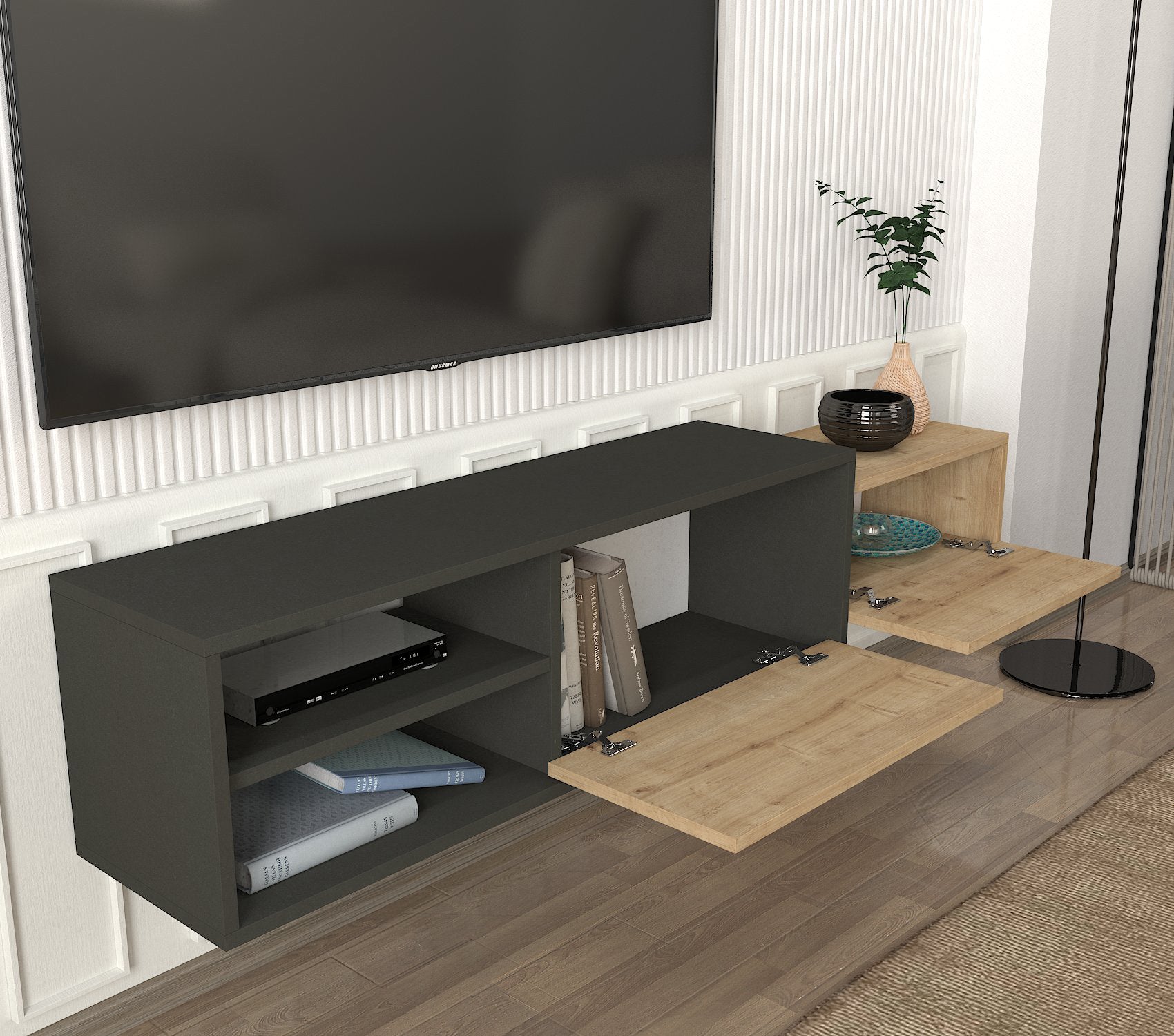 דיון DE2521 פחם - אלון - מזנון טלוויזיה מעוצב צף