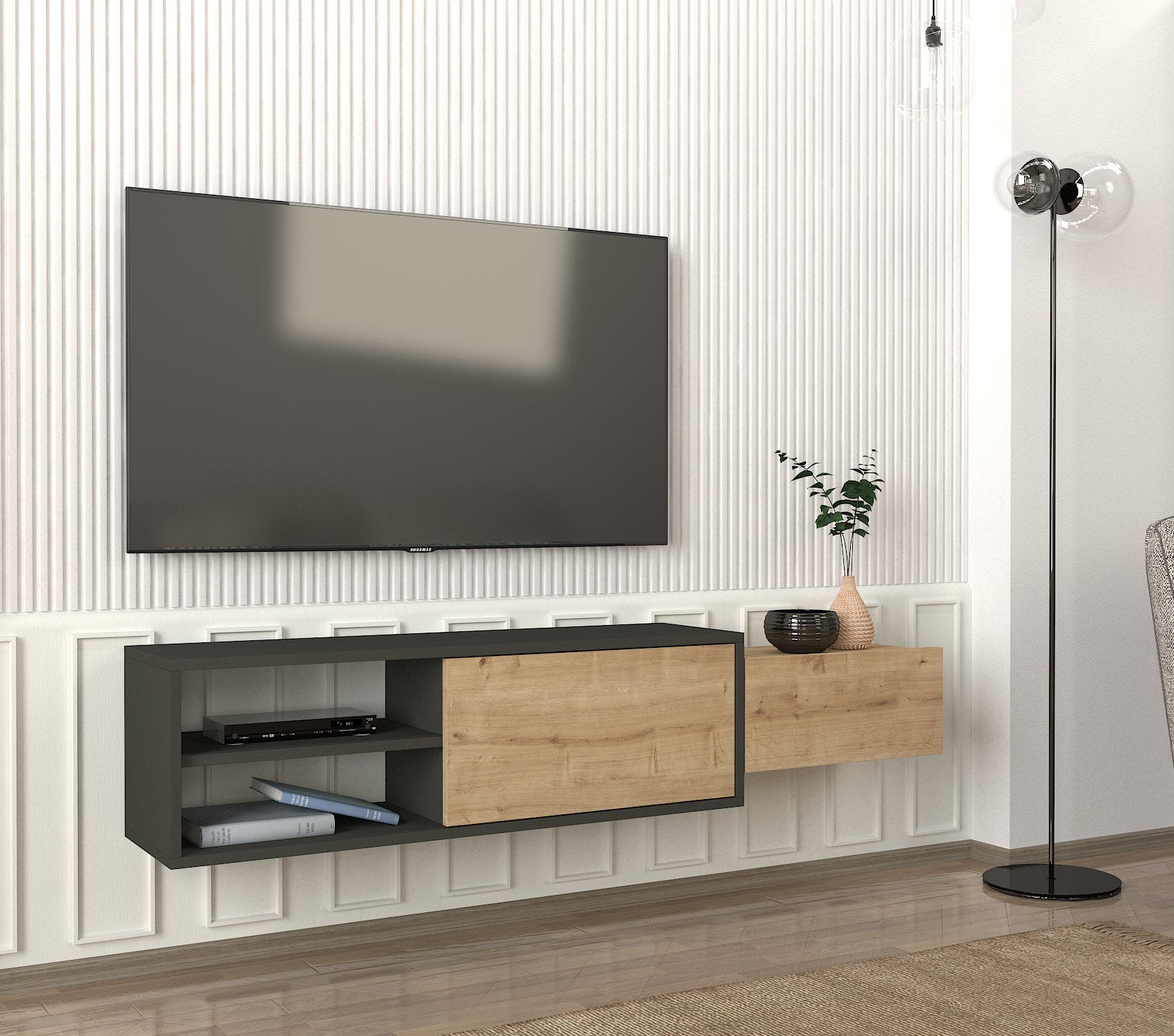 דיון DE2521 פחם - אלון - מזנון טלוויזיה מעוצב צף