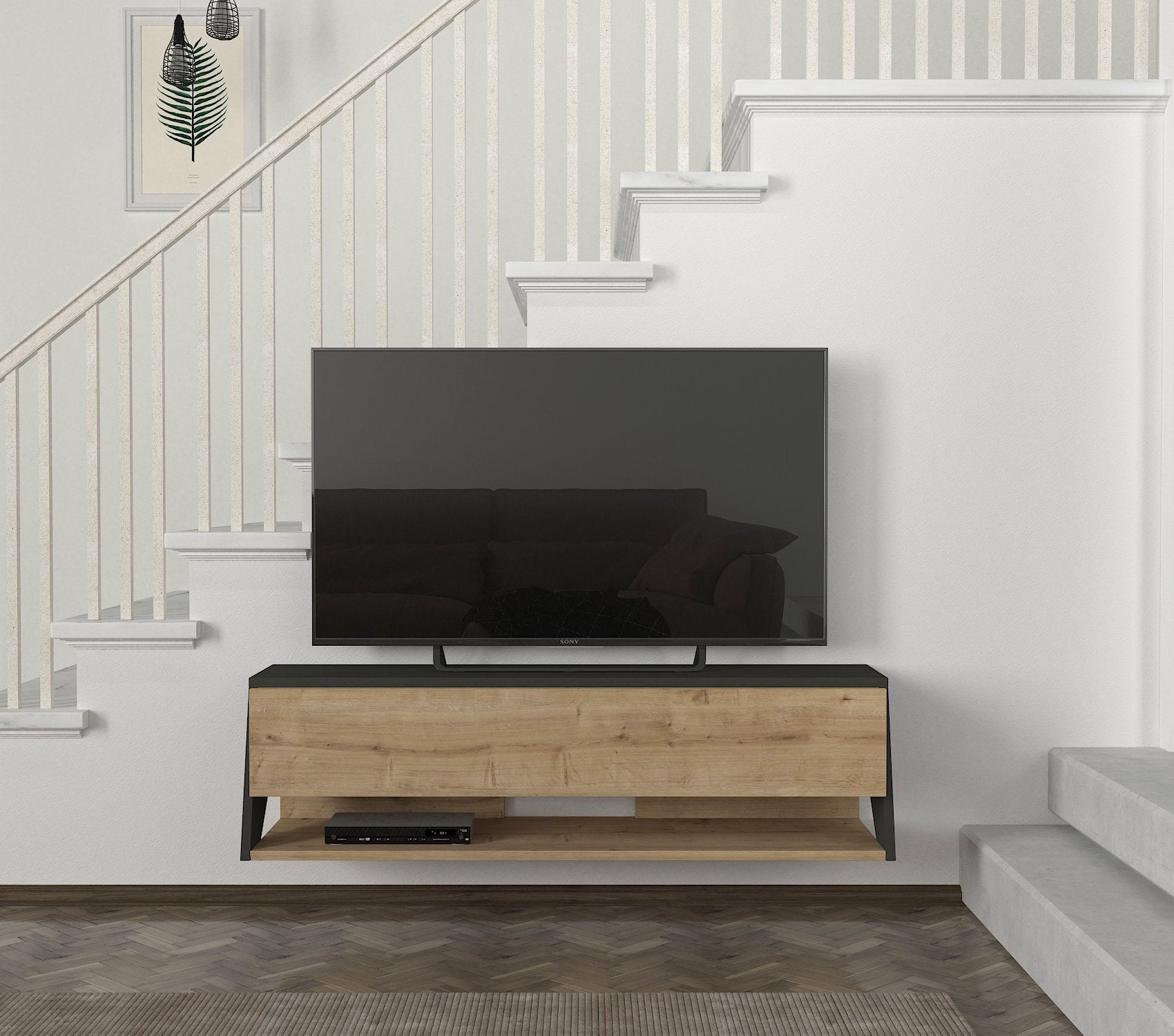 ליטוס DE2569 - אפור פחם משולב חום אלון - מזנון טלוויזיה צף