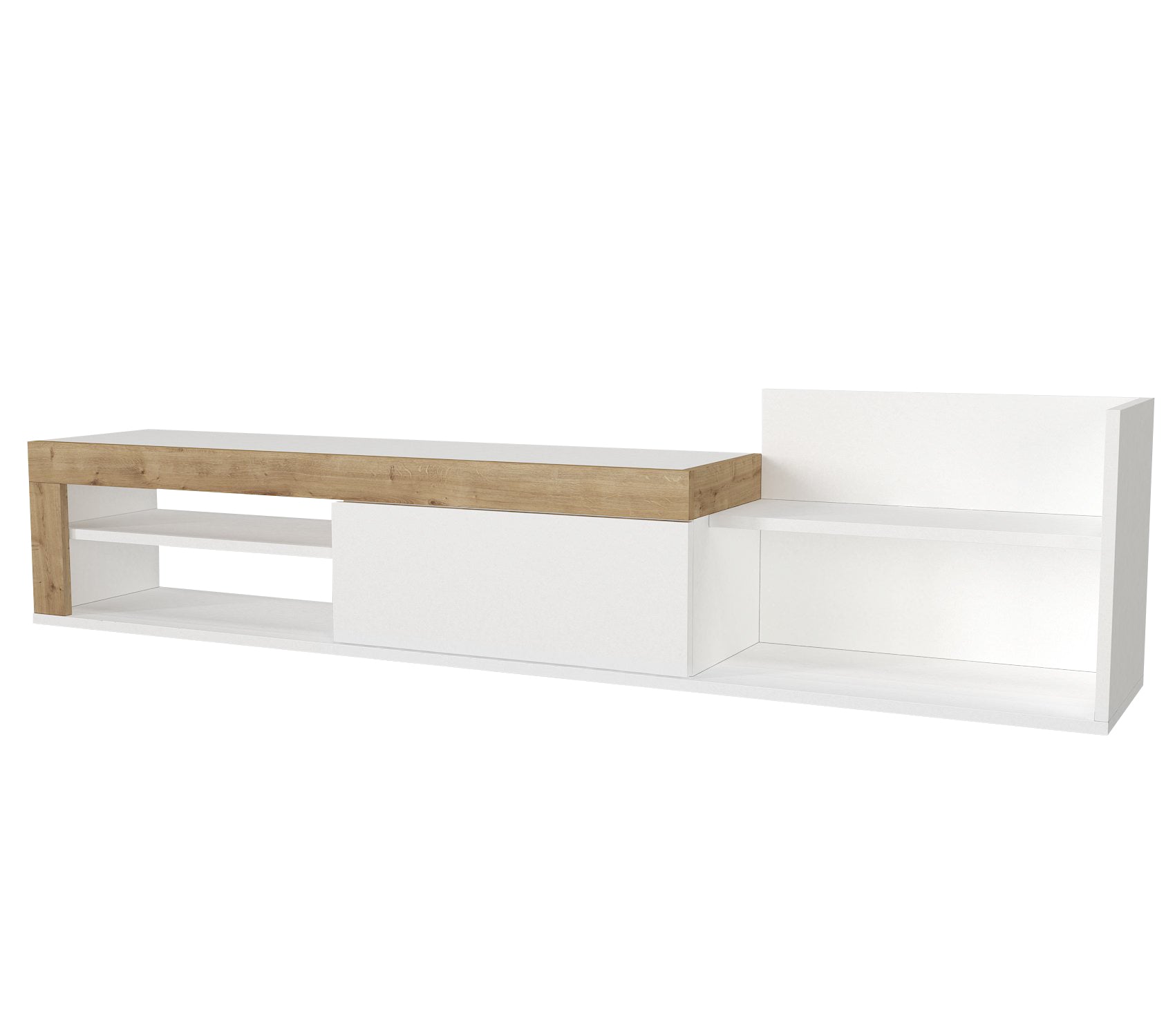 טרלה DE3951 - לבן משולב חום אלון - מזנון טלוויזיה צף