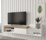 טרלה DE3951 - לבן משולב חום אלון - מזנון טלוויזיה צף