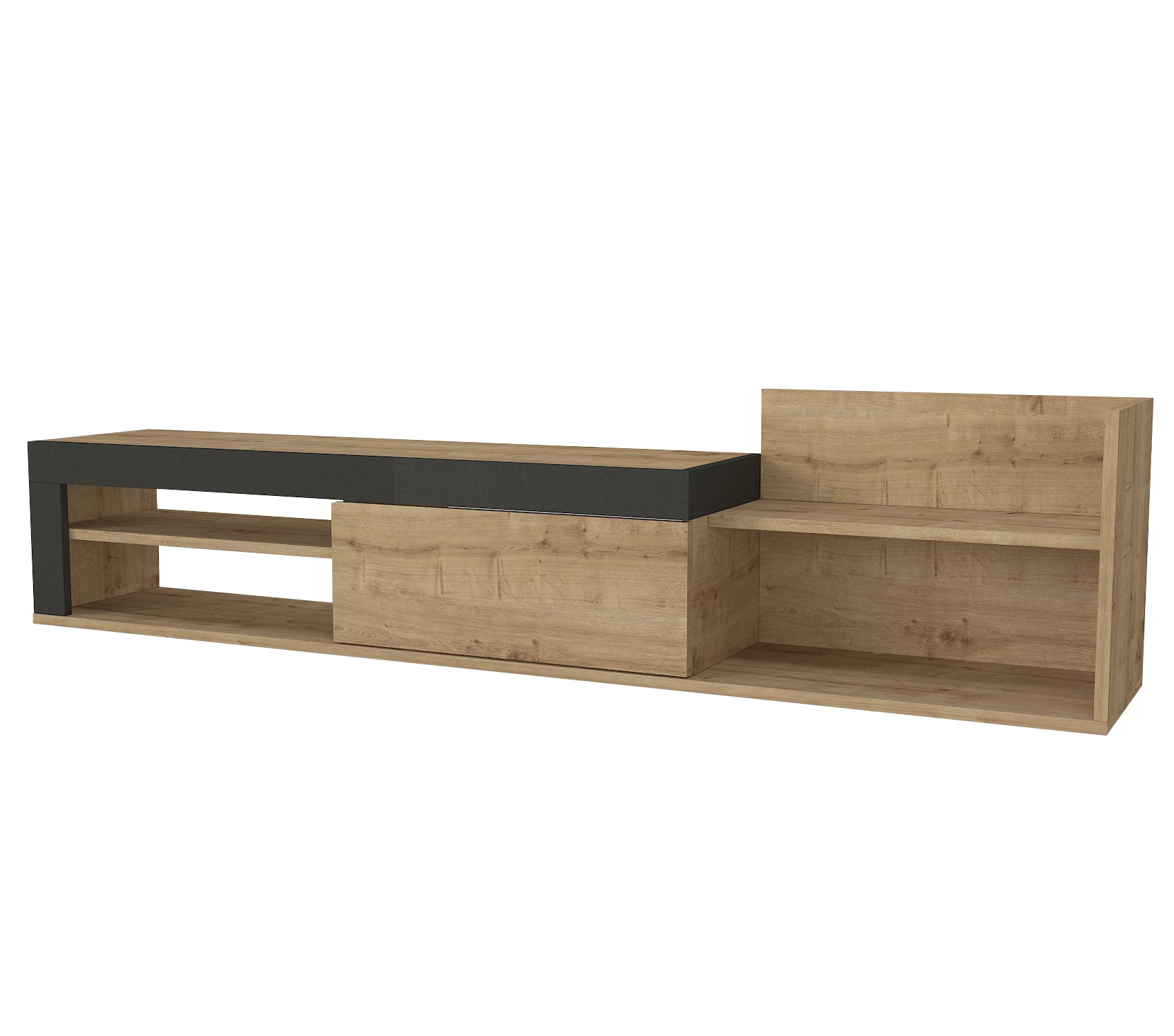 טרלה DE3951 - אפור פחם משולב חום אלון - מזנון טלוויזיה צף