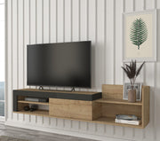 טרלה DE3951 - אפור פחם משולב חום אלון - מזנון טלוויזיה צף