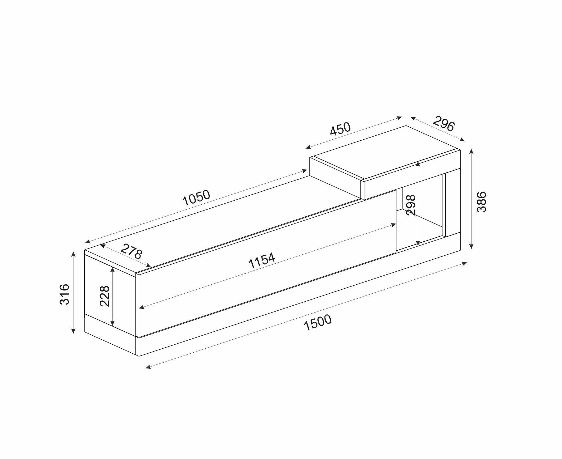 וולייר DE2613 - אפור פחם משולב עץ אלון-  מזנון טלוויזיה צף