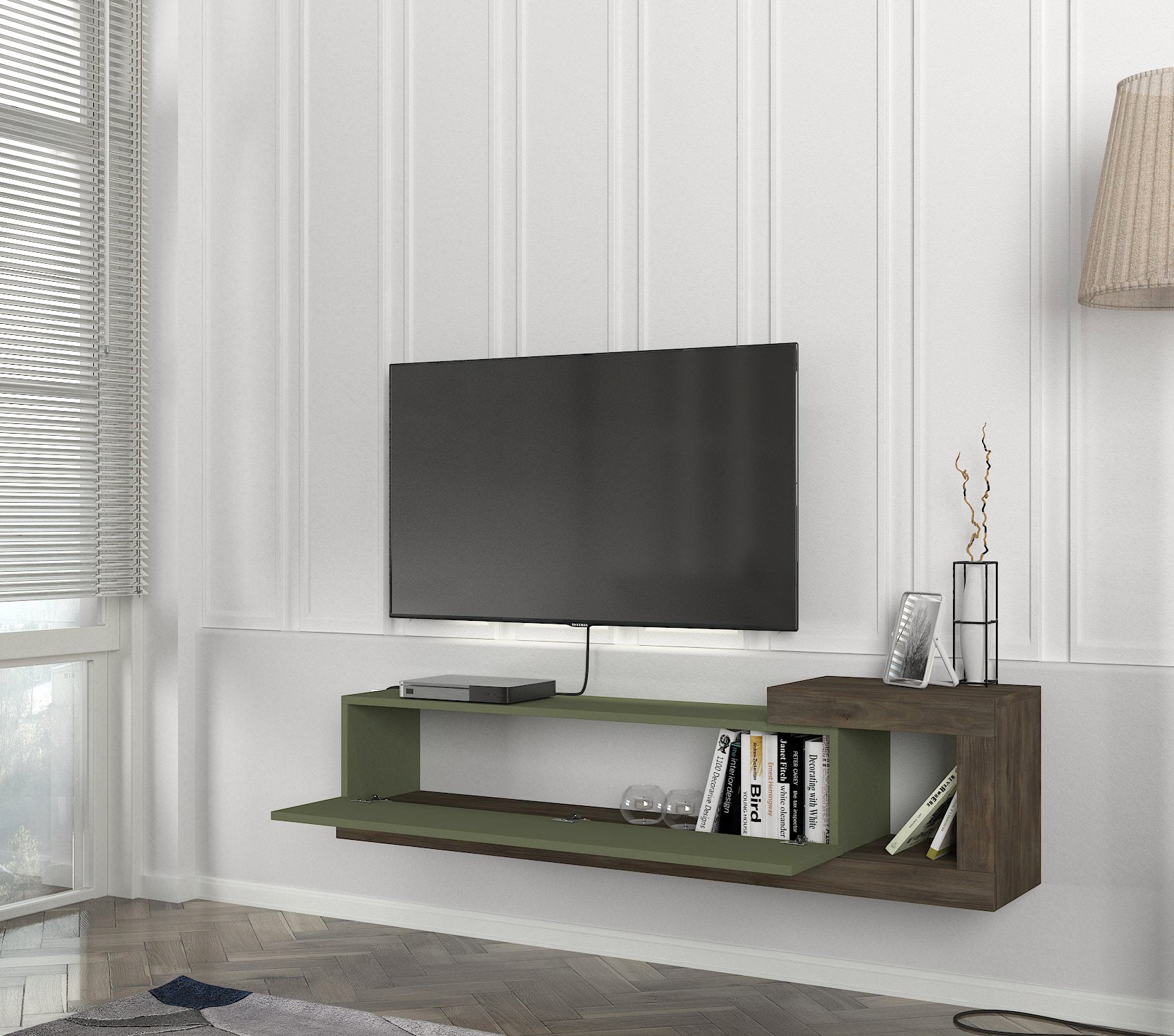 וולייר DE2613 - ירוק זית בשילוב אגוז  כהה-  מזנון טלוויזיה צף