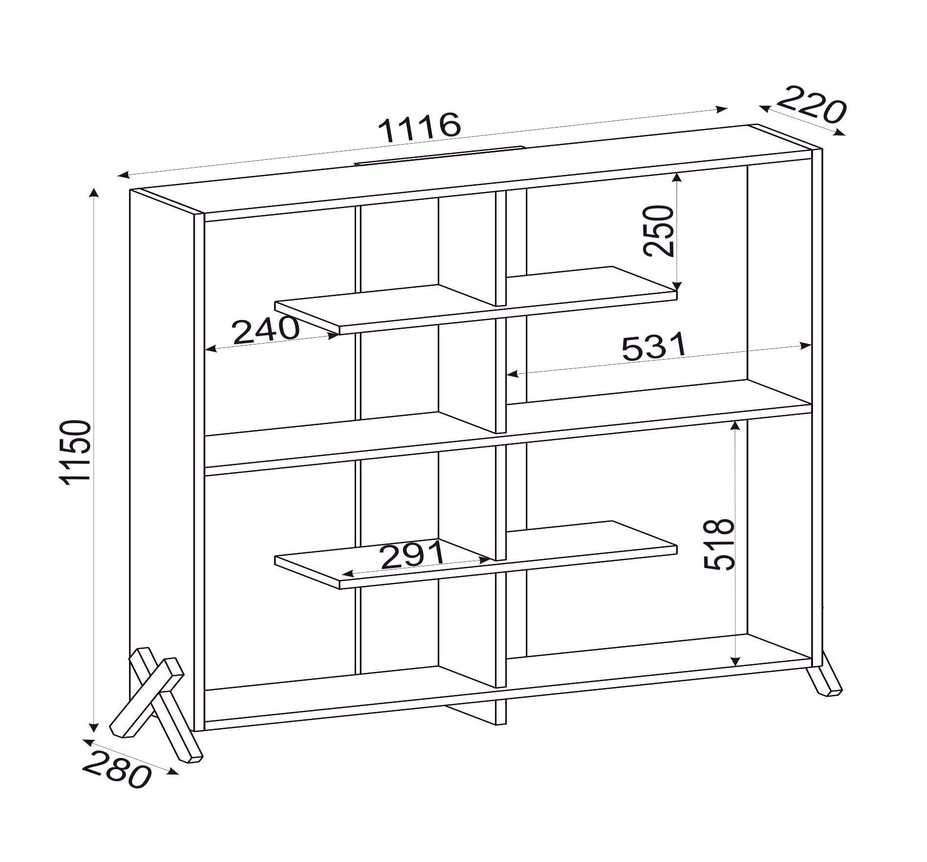 DE6116-אולה - שידת מדפים כחול ים