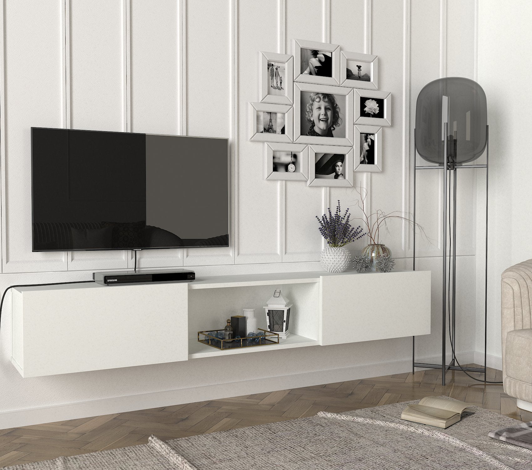 Hilary - DE8806- לבן - מזנון טלוויזיה צף