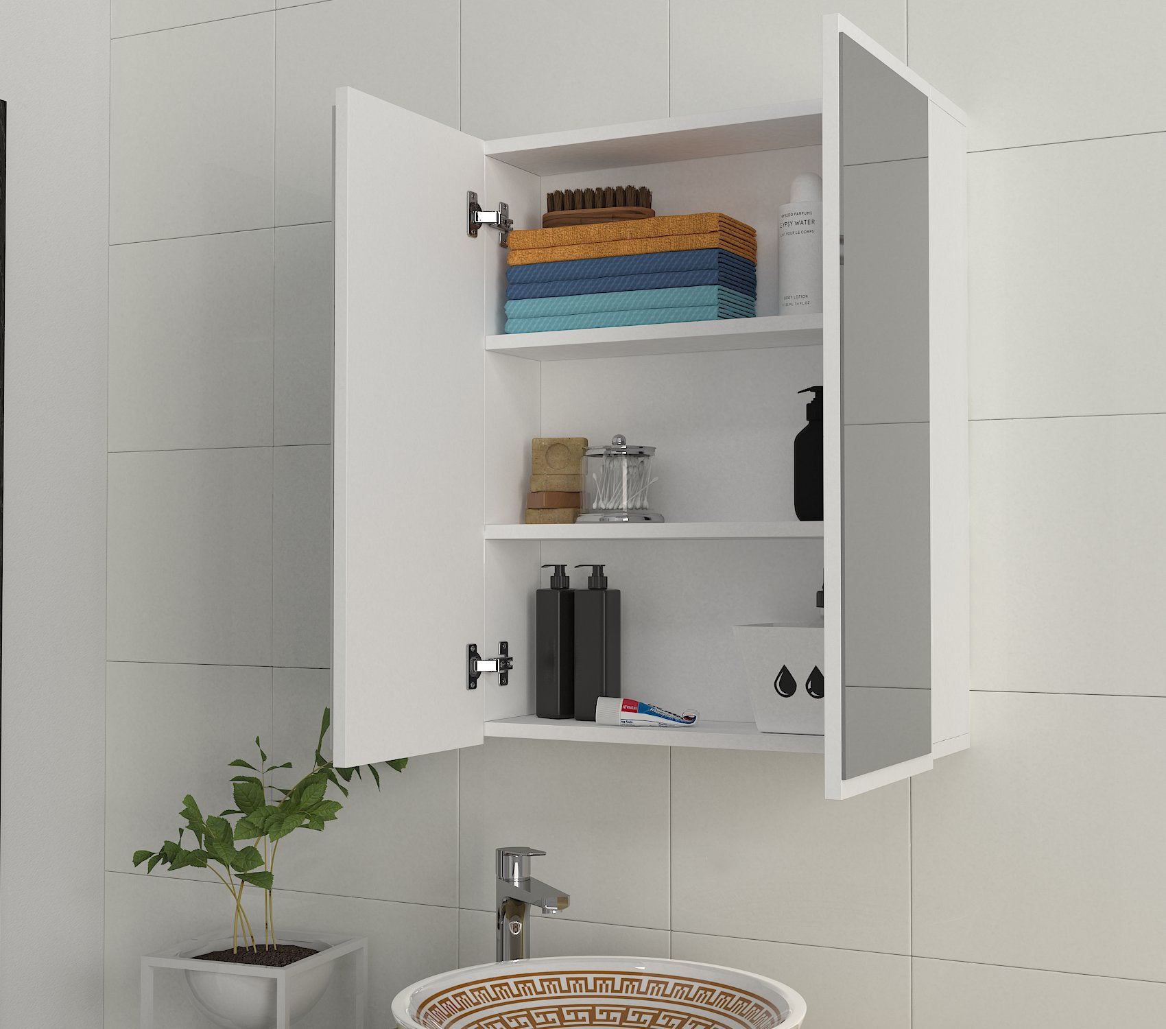 קיילה DE3609- ארונית אמבטיה תלויה משולבת מראה