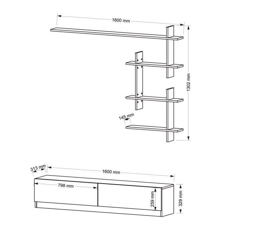 אניק DE4101 - מזנון טלוויזיה בשילוב יחידת מדפים
