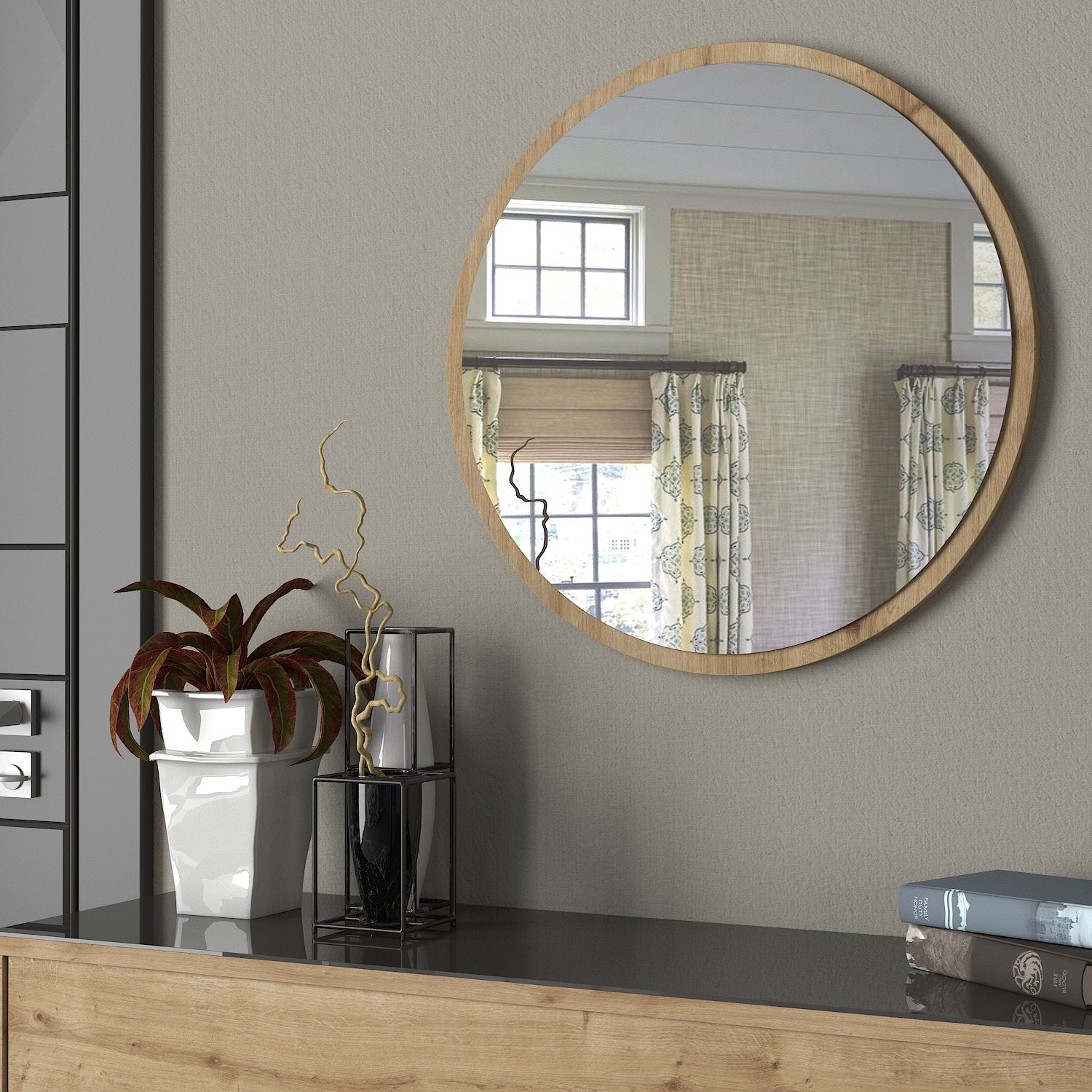 קייטי - אגוז בהיר - מראה עגולה DE0109